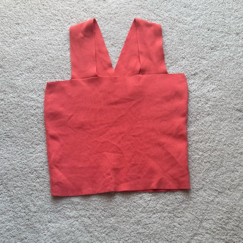 House of Harlow 1960 Sz S Bandage Knit Neon Coral Crop / Tank Top